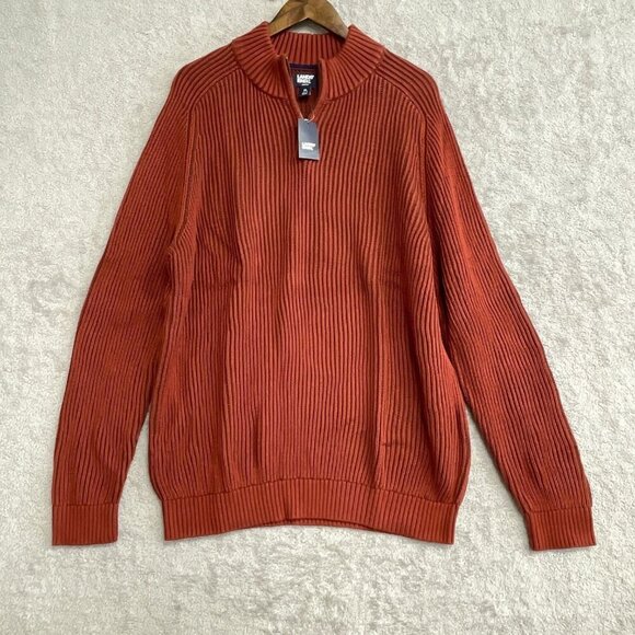NEW Lands’ End Men’s XL Ribbed Knit Sweater Mock neck Red Rust 100% Cotton - Picture 1 of 9
